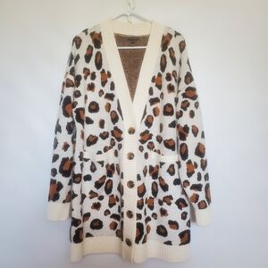 WHO-WHAT-WEAR LEOPARD PRINT SWEATER CARDIGAN CREAM BLACK BROWN WOMENS (XXL)